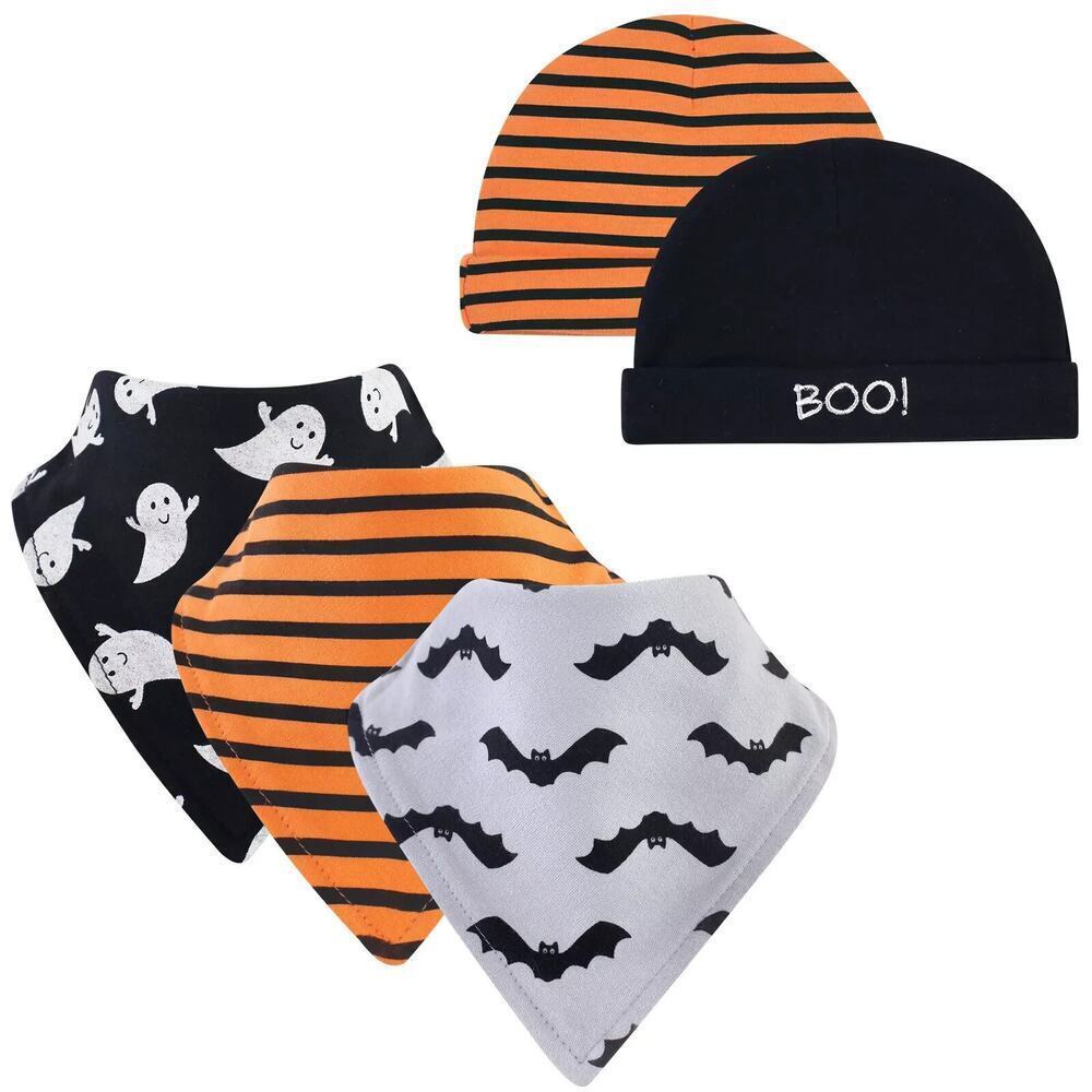 Hudson Baby Unisex Baby Cotton Bib and Headband or Caps Set Ghost One Size New